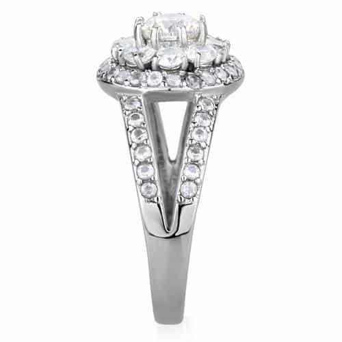 Stainless Steel CZ Round Double Halo Split Shank Ring view 7