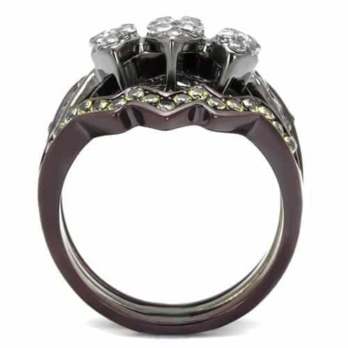 Stainless Steel CZ Zigzag Pave Two Tone Bridal Set Ring view 5