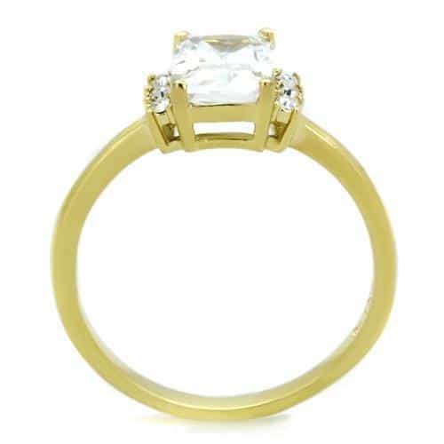 Stainless Steel Gold IP Emerald Cut CZ Round Side Accent Ring view 5
