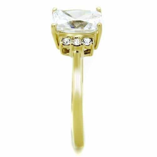 Stainless Steel Gold IP Emerald Cut CZ Round Side Accent Ring view 7