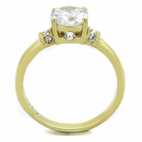Stainless Steel Gold IP Round CZ Solitaire CZ Accent Ring view 5