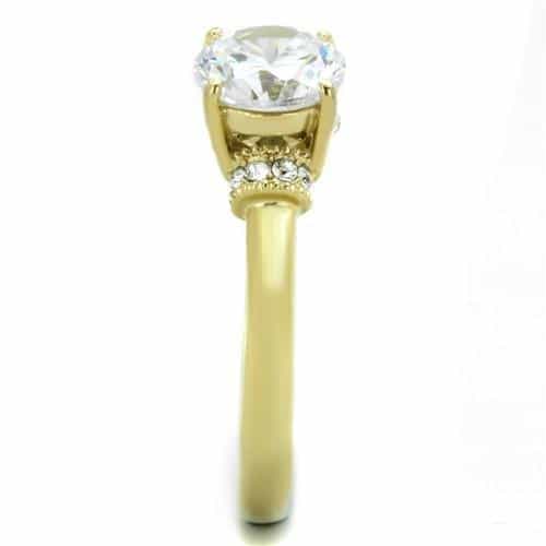 Stainless Steel Gold IP Round CZ Solitaire CZ Accent Ring view 7