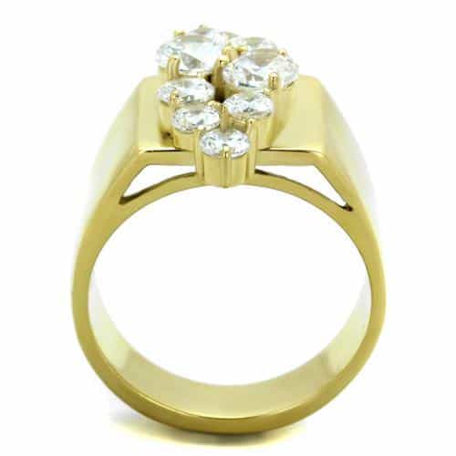 Stainless Steel Gold IP CZ Round Cluster Marquise Shape Wide Ring view 5