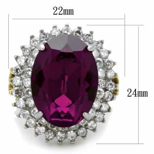 Stainless Steel Amethyst Purple Oval CZ Double Halo Ring view 3