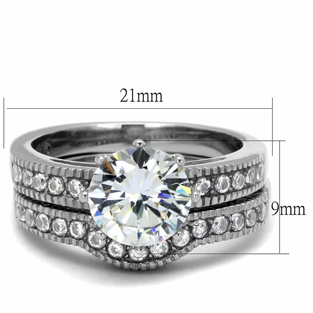 Stainless Steel CZ Round Pave Milgrain Bridal Set Ring view 3