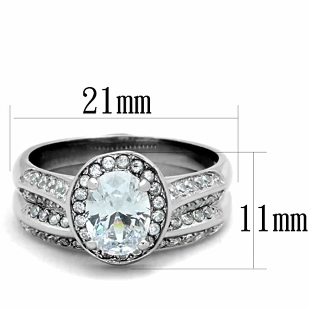 Stainless Steel CZ Oval Halo Pave Bridal Set Ring view 3