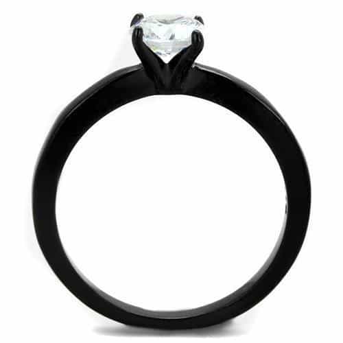 Stainless Steel Black IP CZ Round Solitaire Wide Band Ring view 5