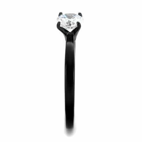Stainless Steel Black IP CZ Round Solitaire Wide Band Ring view 7