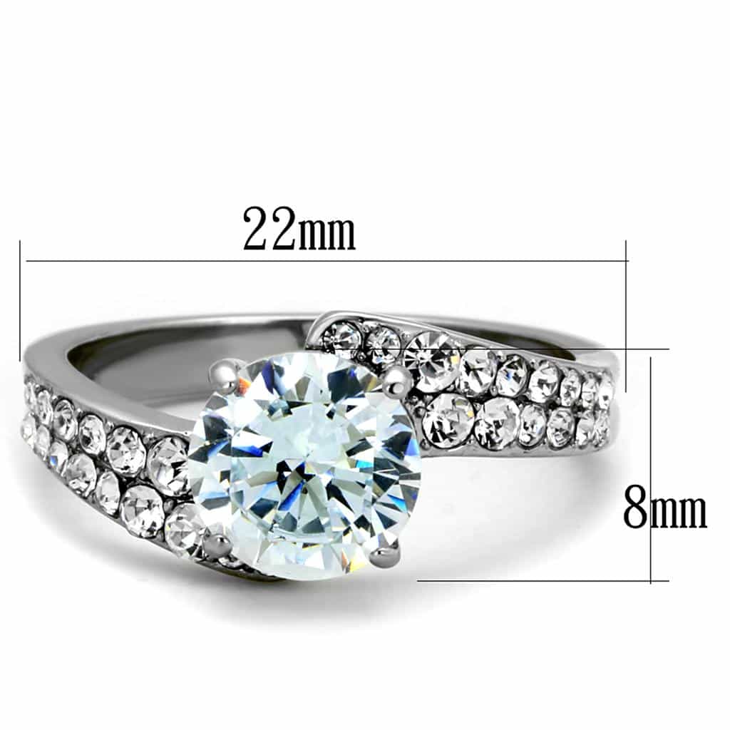 Stainless Steel CZ Large Round Solitaire Pave Split Shank Ring view 3