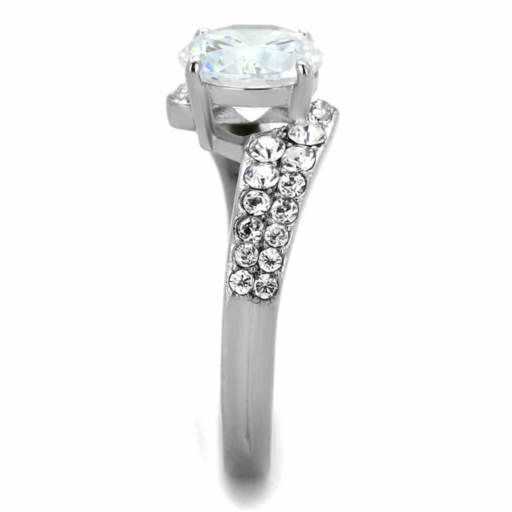 Stainless Steel CZ Large Round Solitaire Pave Split Shank Ring view 7