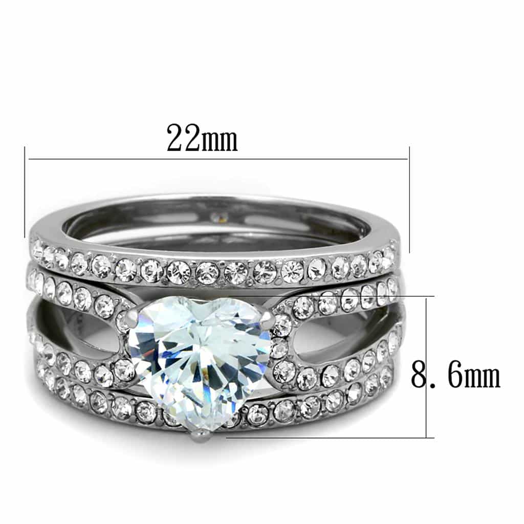 Stainless Steel CZ Round Halo Pave Bridal Set Ring view 3