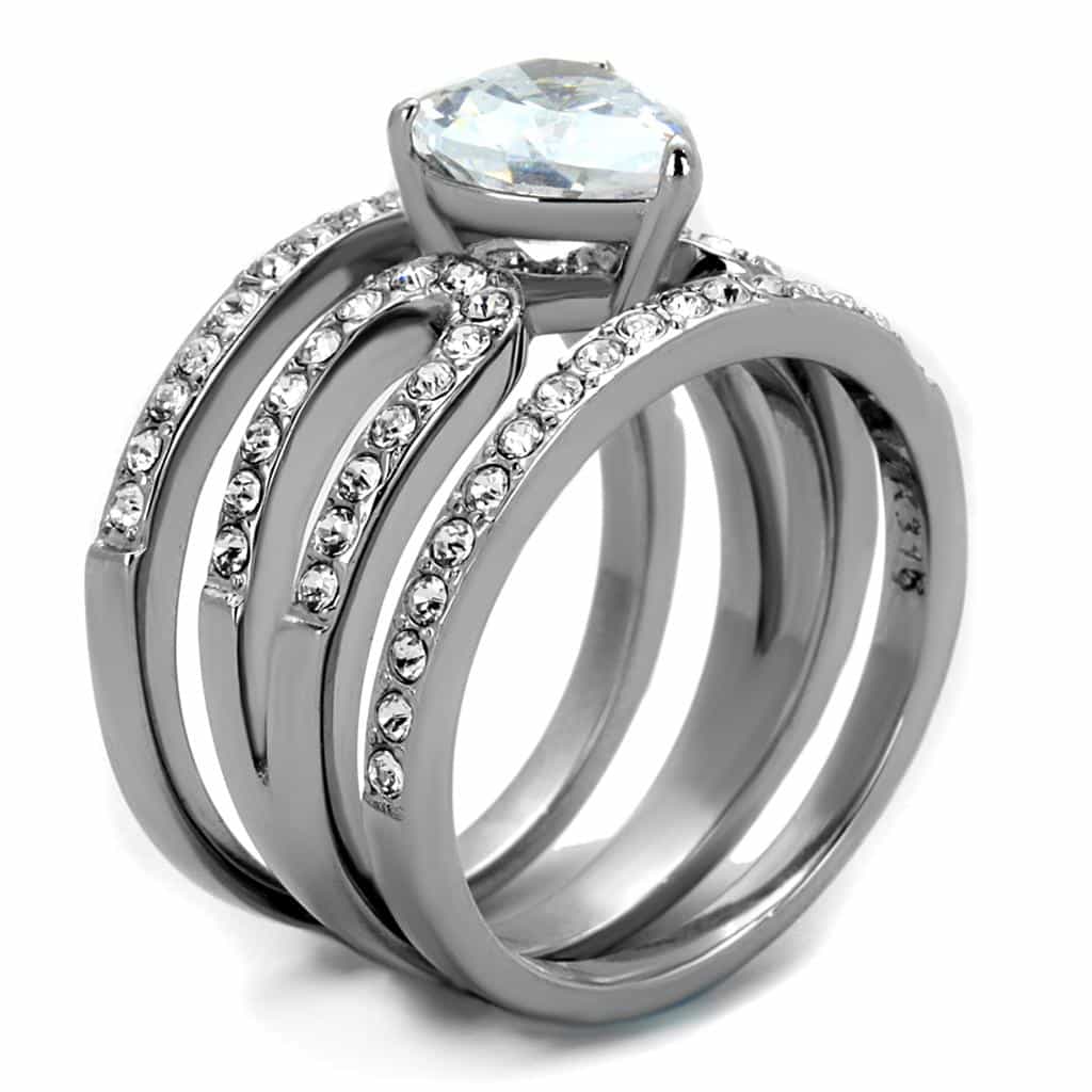 Stainless Steel CZ Round Halo Pave Bridal Set Ring view 7
