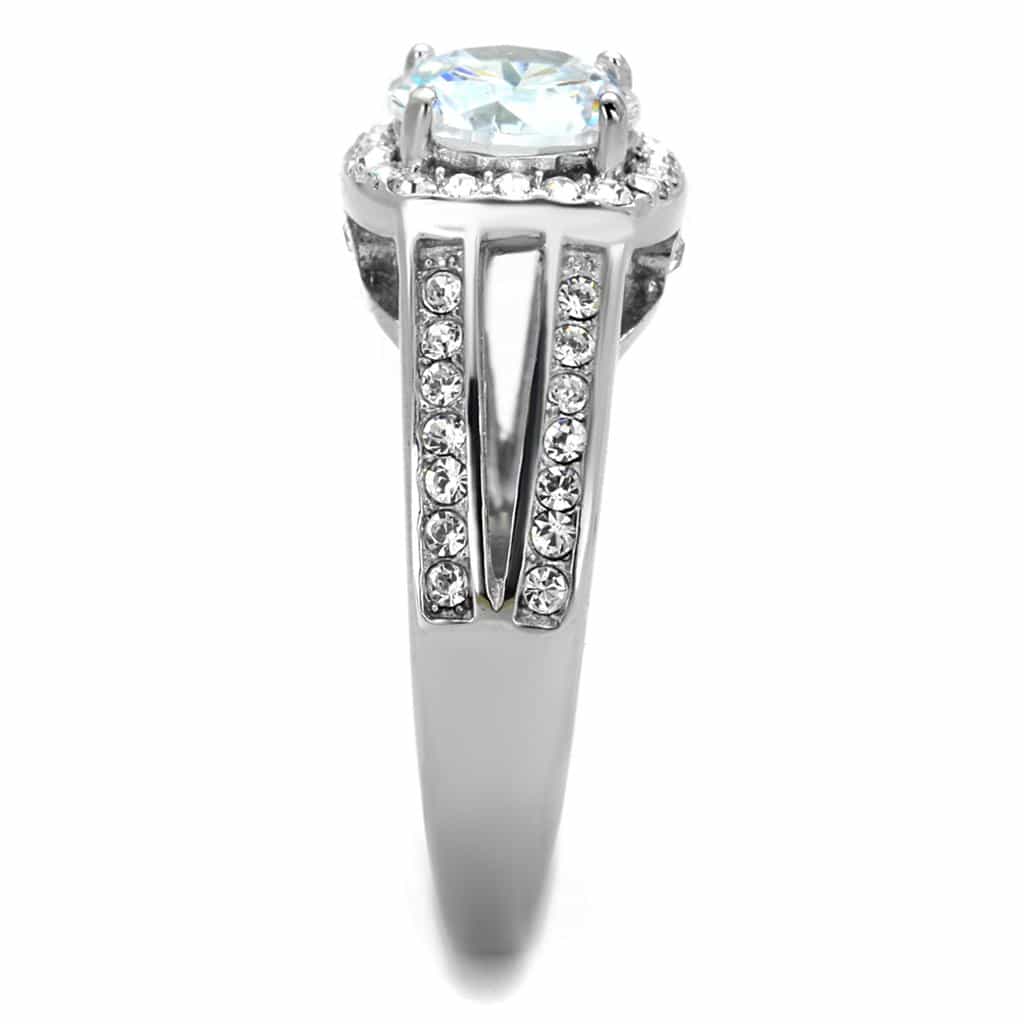 Stainless Steel CZ Round Halo Split Shank Pave Ring view 7