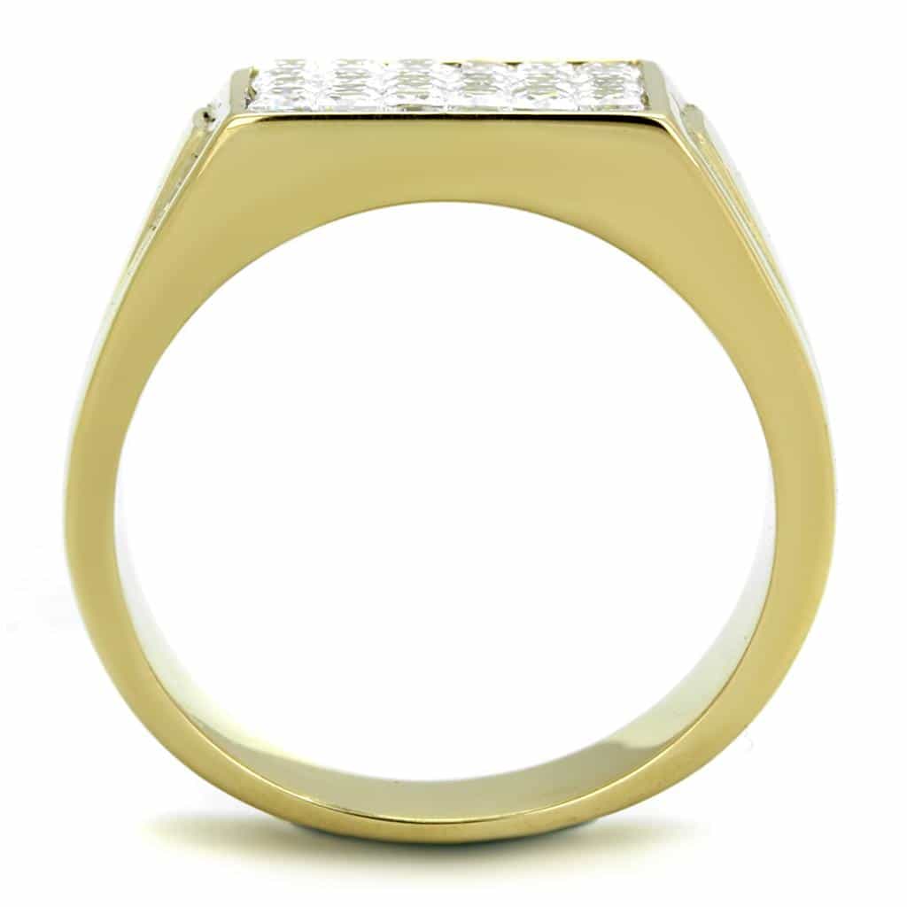 Stainless Steel Gold IP CZ Princess Grid Pave Mens Signet Ring view 5