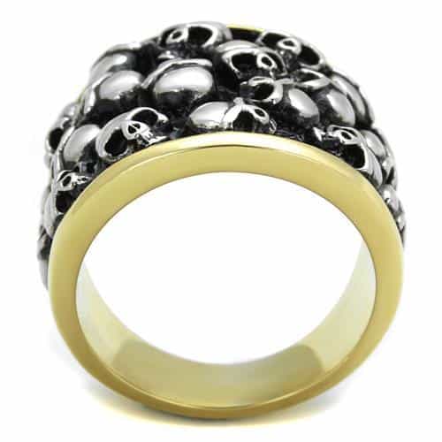 Stainless Steel Multi Skull Cluster Dome Two Tone Gold Ring view 5