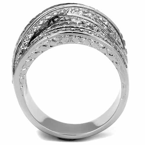 Stainless Steel CZ Multi Row Pave Wide Crossover Band Ring view 5