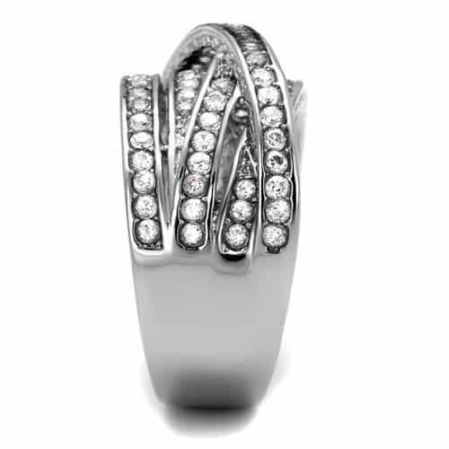 Stainless Steel CZ Multi Row Pave Wide Crossover Band Ring view 7