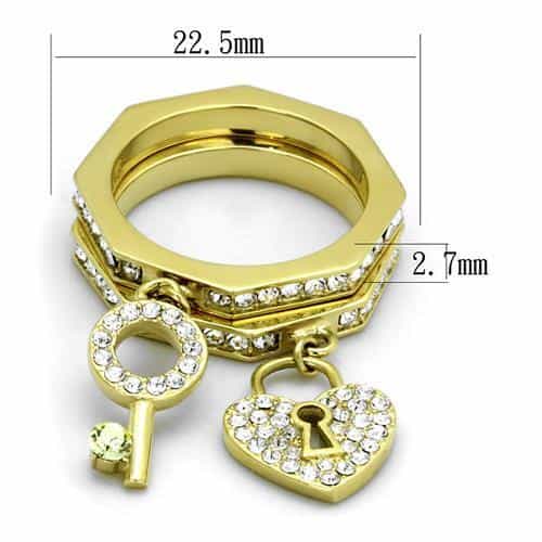 Stainless Steel Gold IP CZ Circle Padlock Keyhole Cocktail Ring view 3