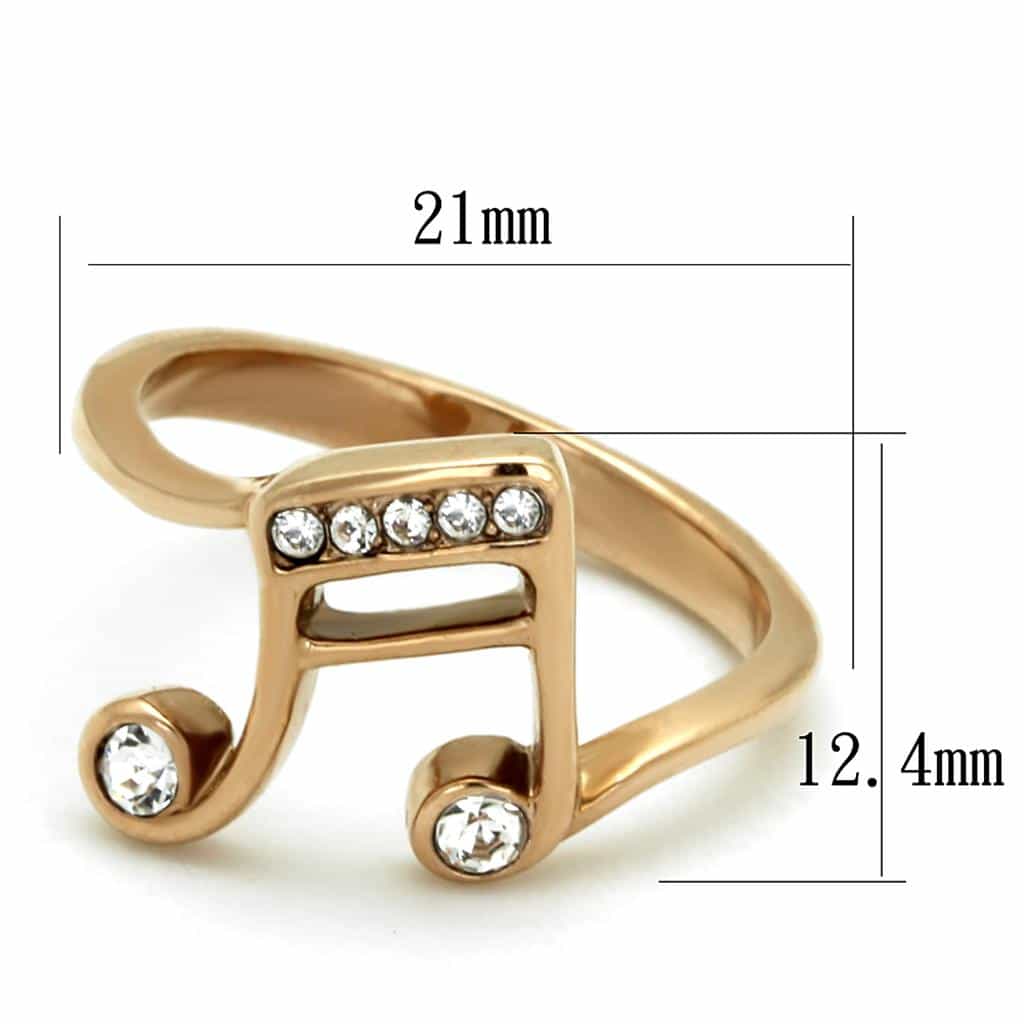Stainless Steel Rose Gold Music Note CZ Open Ring view 3