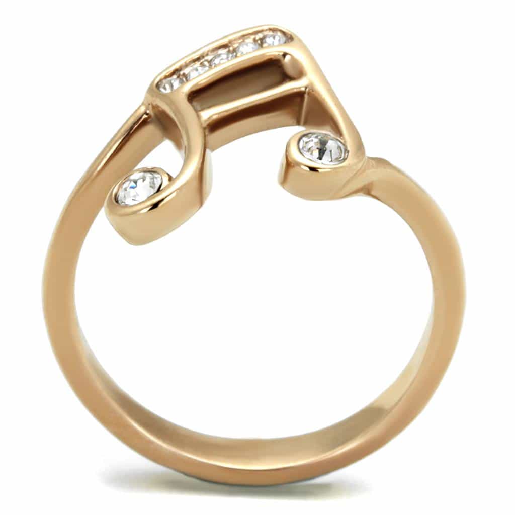 Stainless Steel Rose Gold Music Note CZ Open Ring view 5