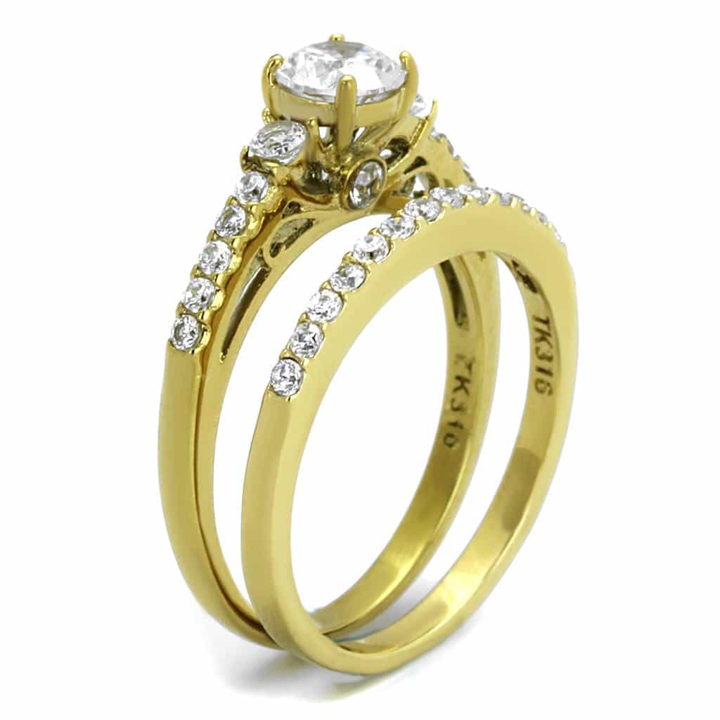 Stainless Steel Gold CZ Solitaire Channel Bridal Set view 7
