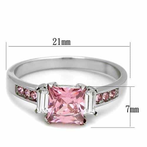 Stainless Steel Pink Princess CZ Baguette Pink Channel Ring view 3