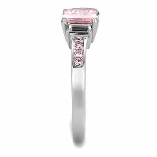Stainless Steel Pink Princess CZ Baguette Pink Channel Ring view 7