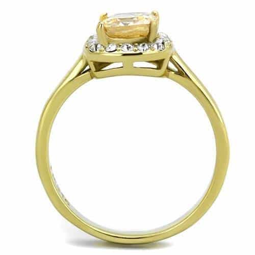 Stainless Steel Gold IP Champagne Cushion CZ Halo Ring view 5