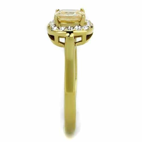 Stainless Steel Gold IP Champagne Cushion CZ Halo Ring view 7