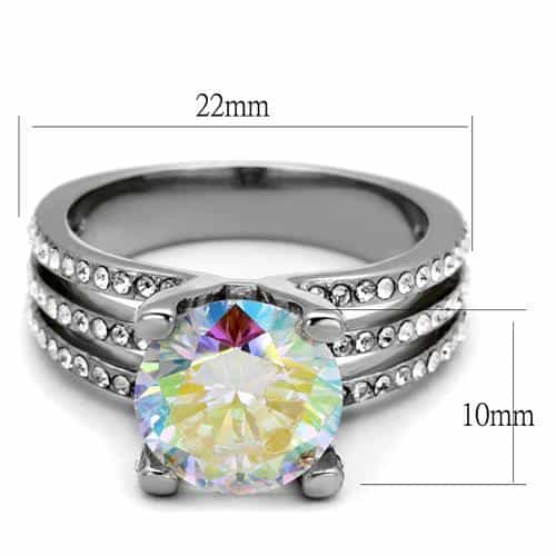 Stainless Steel CZ Round Aurora Borealis Halo Pave Bridal Ring view 3