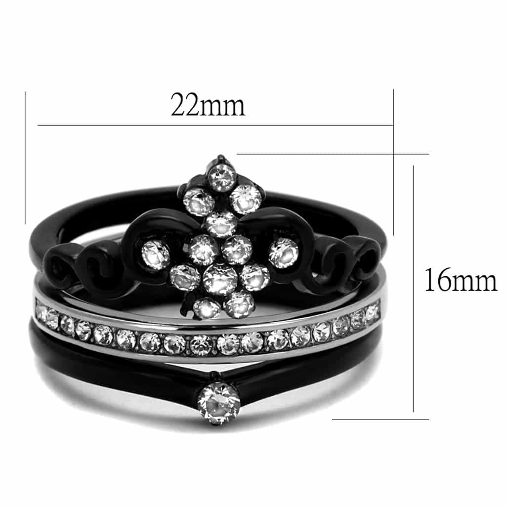Stainless Steel Black IP CZ Flower Cross Channel Two Tone Ring view 3