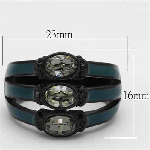 Stainless Steel Black Teal Double Oval Smoky Crystal Dome Ring view 3