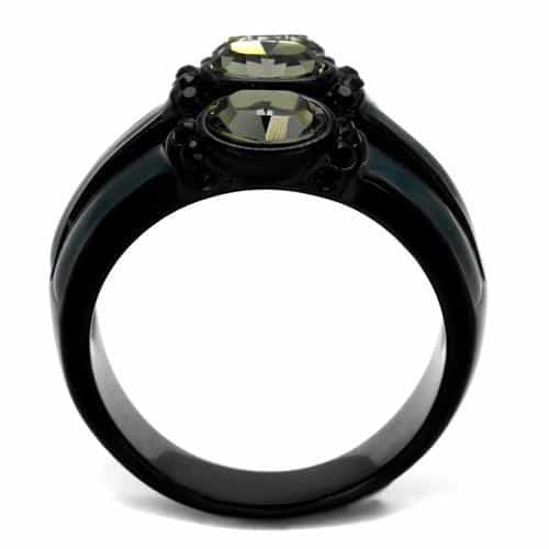 Stainless Steel Black Teal Double Oval Smoky Crystal Dome Ring view 5