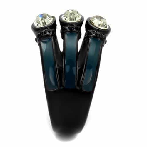 Stainless Steel Black Teal Double Oval Smoky Crystal Dome Ring view 7