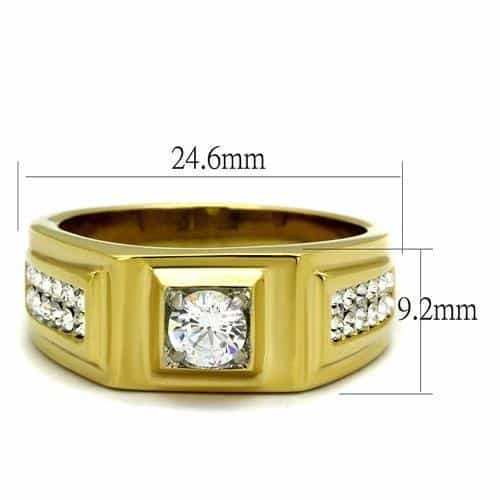 Stainless Steel Gold IP CZ Round Square Bezel Pave Mens Ring view 3