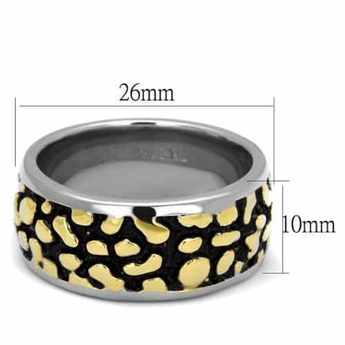 Stainless Steel Gold Nugget Texture Black Enamel Wide Band Ring view 3