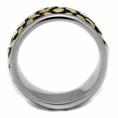 Stainless Steel Gold Nugget Texture Black Enamel Wide Band Ring view 5