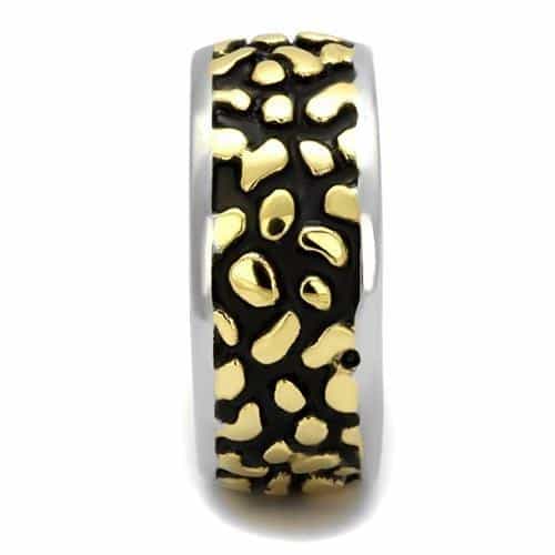 Stainless Steel Gold Nugget Texture Black Enamel Wide Band Ring view 7