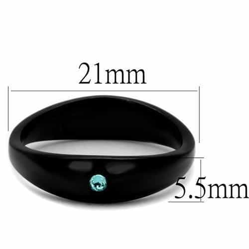 Stainless Steel Black IP Dome Aqua Blue CZ Accent Ring view 3