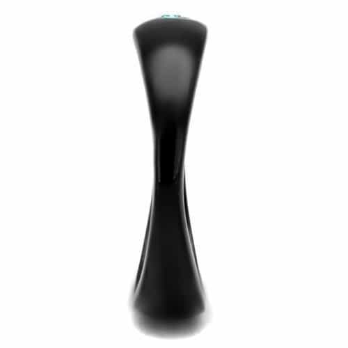 Stainless Steel Black IP Dome Aqua Blue CZ Accent Ring view 7