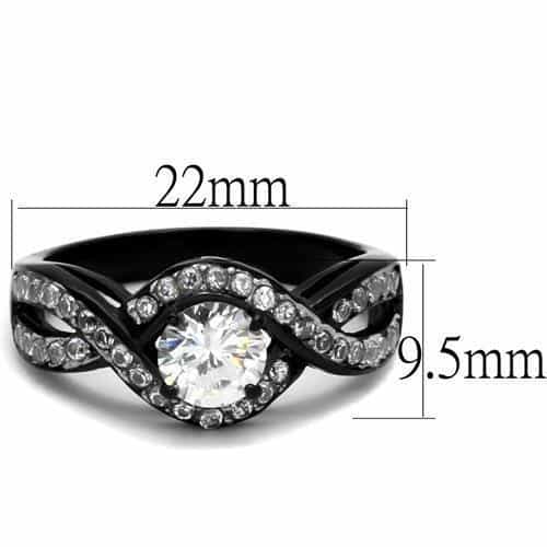 Stainless Steel Black IP CZ Round Halo Split Shank Ring view 3