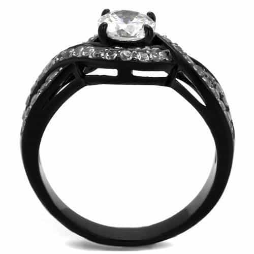 Stainless Steel Black IP CZ Round Halo Split Shank Ring view 5