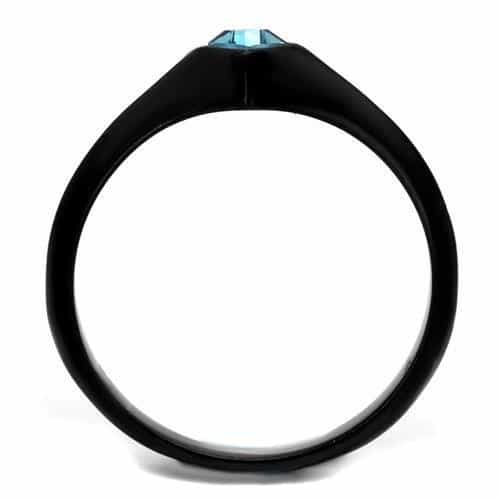 Stainless Steel Black IP Aqua Blue Princess CZ Solitaire Ring view 5
