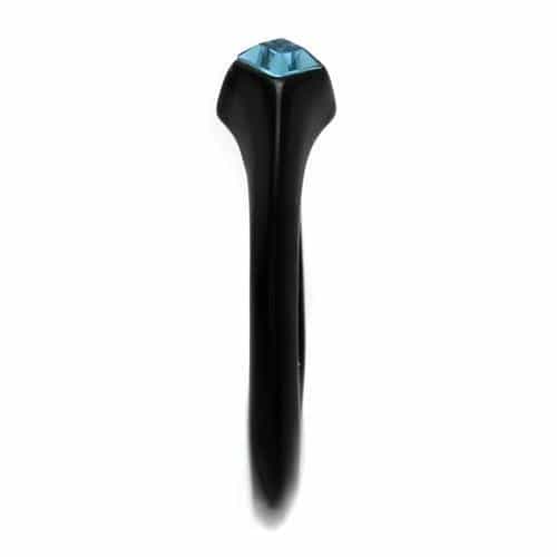 Stainless Steel Black IP Aqua Blue Princess CZ Solitaire Ring view 7