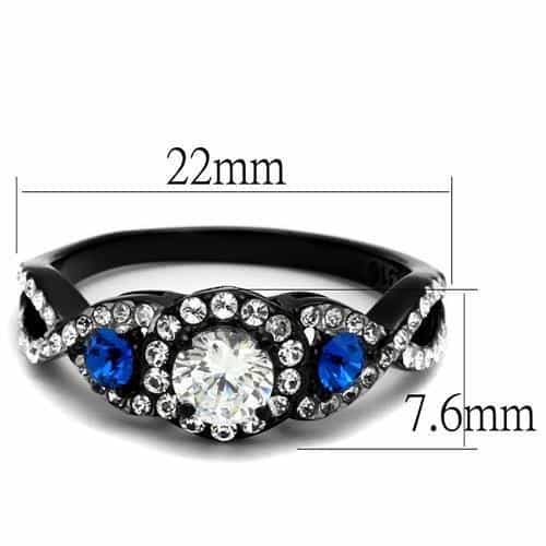 Stainless Steel Black IP CZ Round Halo Sapphire Accent Ring view 3