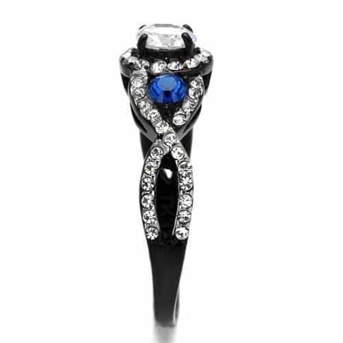 Stainless Steel Black IP CZ Round Halo Sapphire Accent Ring view 7
