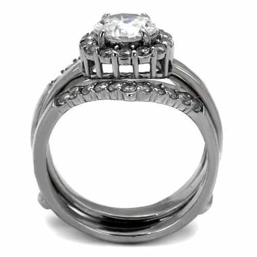 Stainless Steel CZ Round Halo Twisted Infinity Bridal Ring view 5