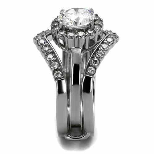 Stainless Steel CZ Round Halo Twisted Infinity Bridal Ring view 7