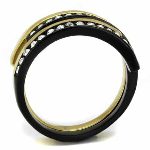 Stainless Steel Three Tone Gold Black Silver CZ Channel Ring view 5