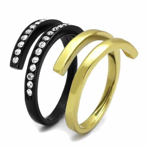 Stainless Steel Three Tone Gold Black Silver CZ Channel Ring view 7